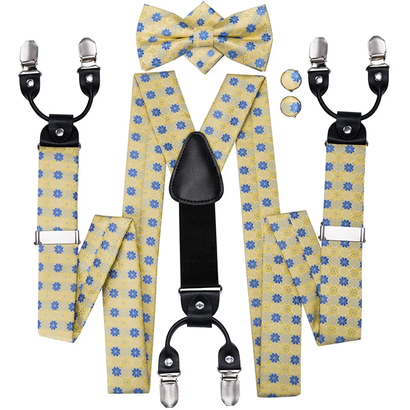 Hi Tie Мужской комплект галстуков бабочек для взрослых из кожи 6 зажимы подтяжек