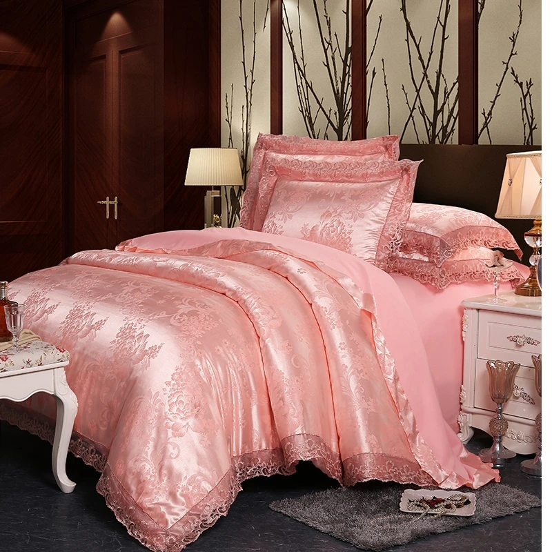 

2020 Luxury 2 or 3pcs Bedding Set Satin Jacquard Lace Duvet Cover Sets 1 Quilt Cover + 1/2 Pillowcases Twin Full Queen King