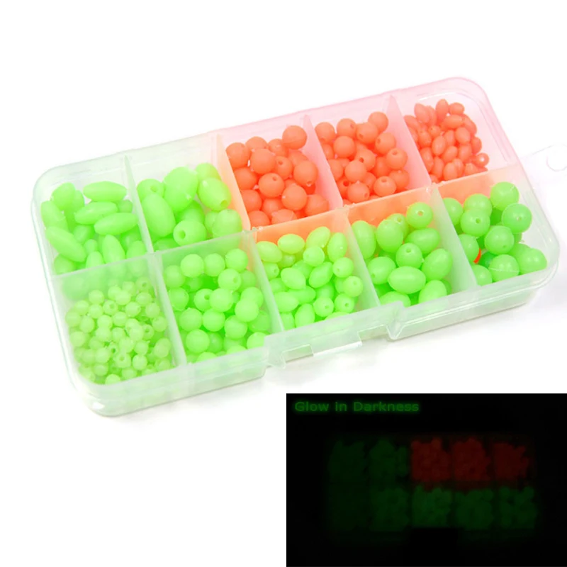 1 коробка 385 шт./компл. комбинированные светящиеся рыболовные бусины в темноте