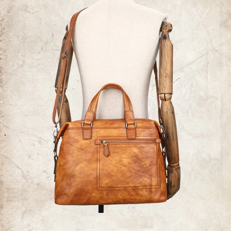 Men's Genuine leather Business Briefcase High Quality Cowhide Leather Laptop Handbag For Male Portable Messenger Shoulder Bag