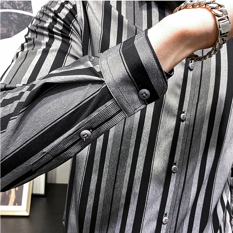 

IEFB OL Style Korean Slim Long Sleeve Men's Shirt Fashion Stripe Shirt Boutique Shirts Lapel S - 3XL Size Tops 2021 New 9Y8313