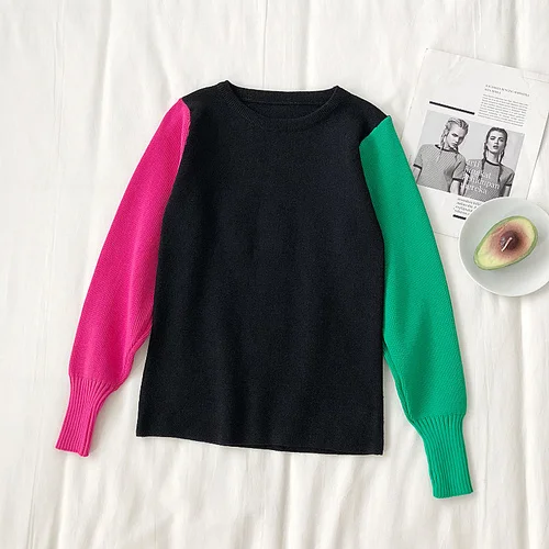 photo color pullover Woherb женский модный корейский вязаный свитер с длинным рукавом с пышными рукавами контрастный цвет пуловеры женский Повседневный джемпер Harajuku Лоскутные Топы - Цвет: photo color pullover