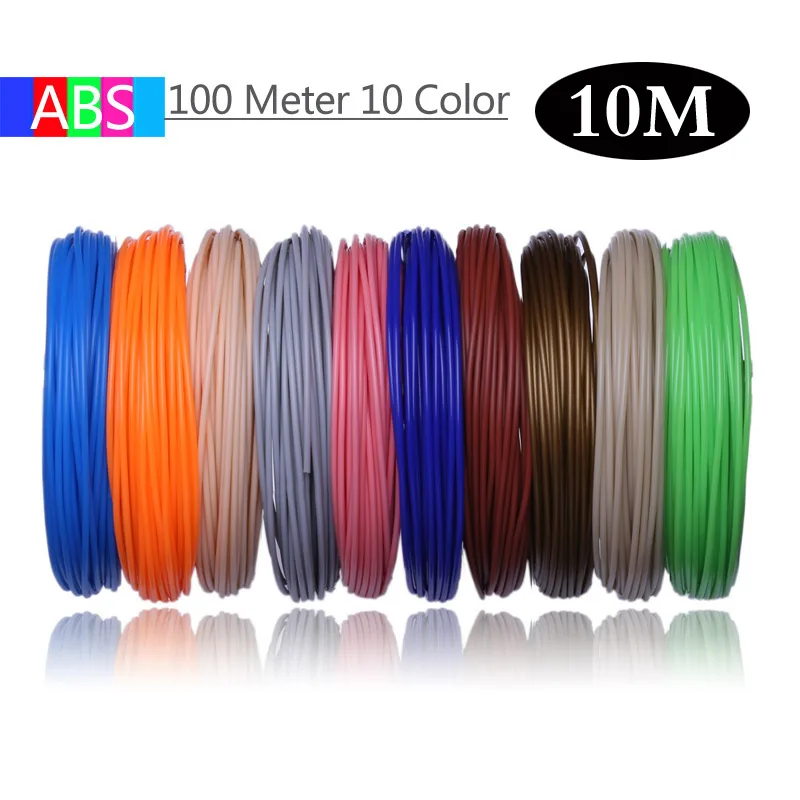 100M 10 Color ABS 20 шт./лот 3d Принтер Нити 5 м/10 метров/шт 20 цветов 1,75 мм PLA ABS 3D печать нити для 3d принтера или 3D ручки - Цвет: 100M 10 Color ABS