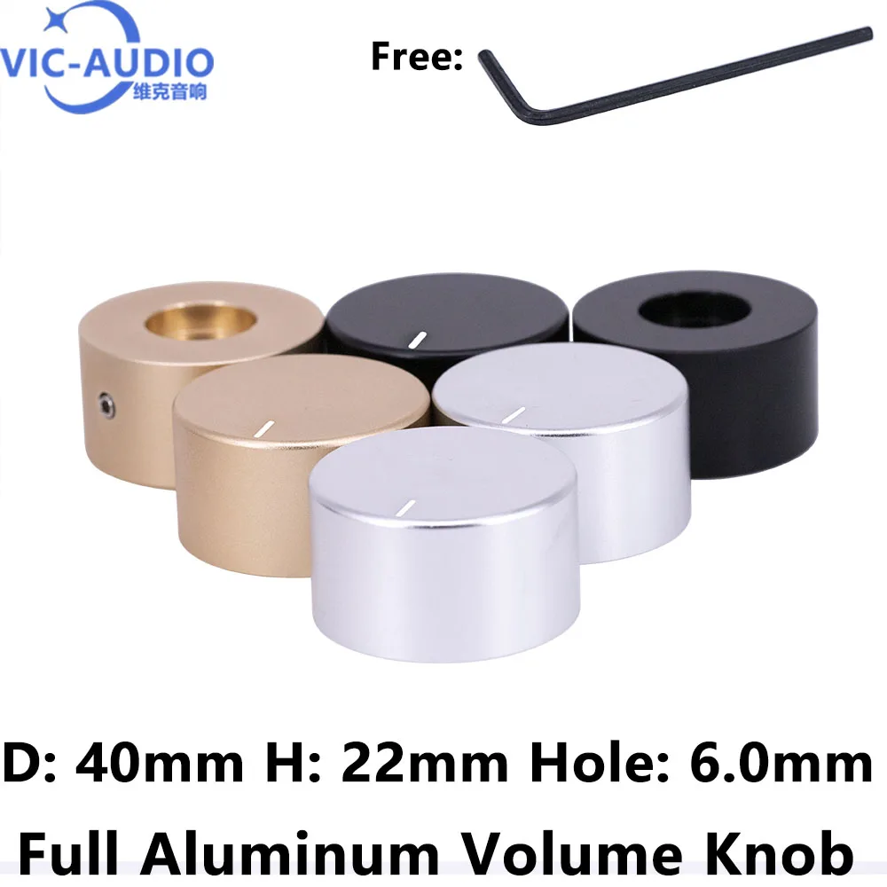 Perilla de aluminio sólido para Control de volumen, perilla de potenciómetro para Audio Hifi, efectos de Pedal de amplificador de guitarra, DAC, Radio de 6mm, 40x22mm, 1 ud.