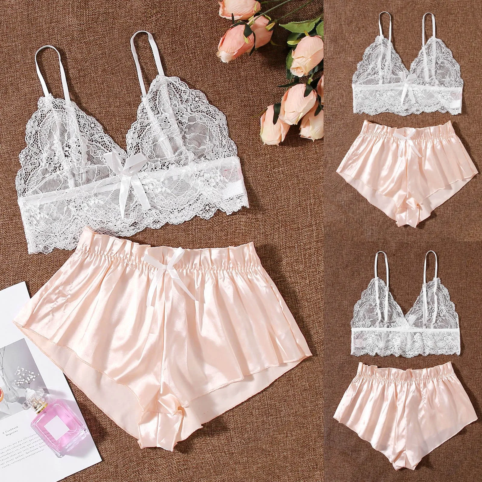 

Women's Sleepwear 2pcs Pajama Set Sleeveless Lace Hem Suspender Tops + Shorts Set 2021 Summer Femme Cute Home Suit Pijama Mujer