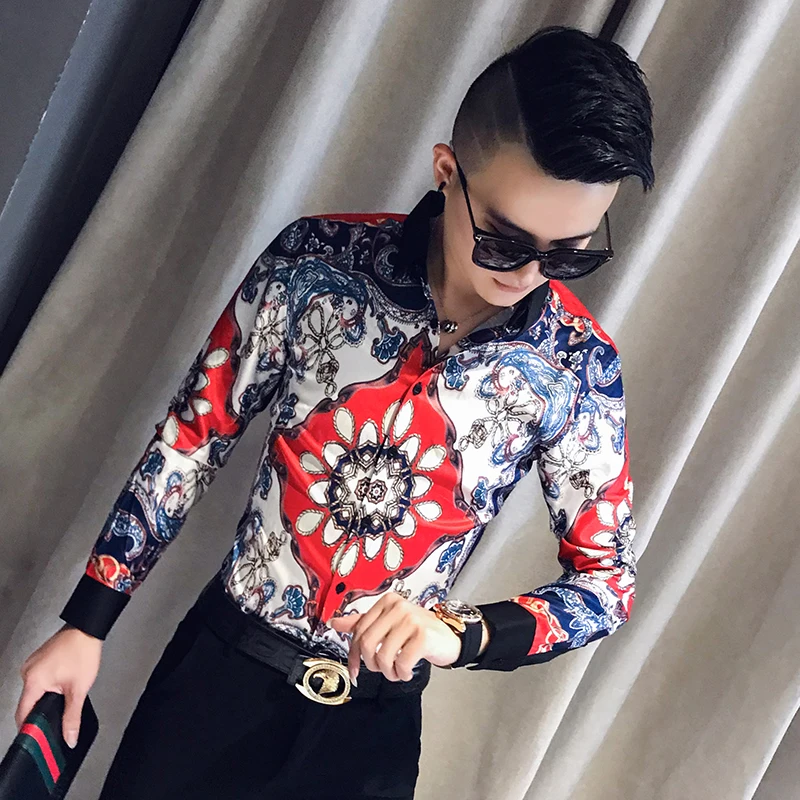 Мужская рубашка с длинным рукавом Camiseta Masculina гавайская принтом модель 2020 года