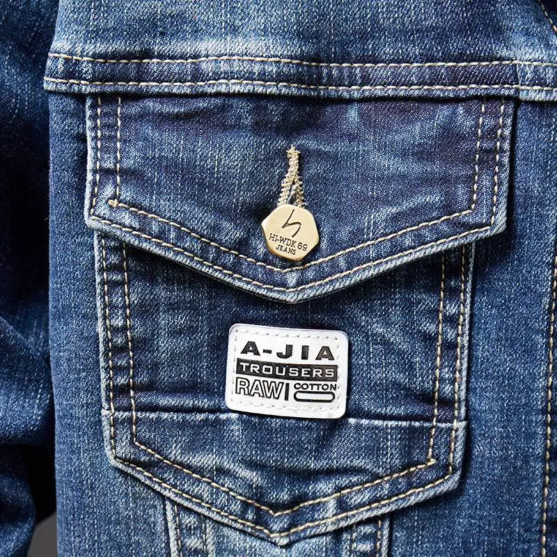 Джинсовая куртка мужская ковбойская приталенная куртка-бомбер из денима рваные