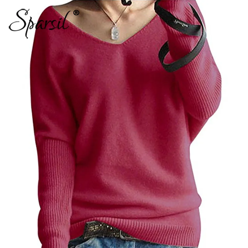 Sparsil женский весенний кашемировый свитер с V-образным вырезом рукав летучая мышь