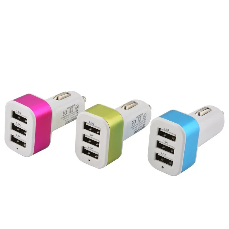 

1000pcs Portable 3-Port USB Car Charger 6 colors 12V/24V 2.1A & 1A Quick Charging Triple Ports Auto Charger Adapter for phone