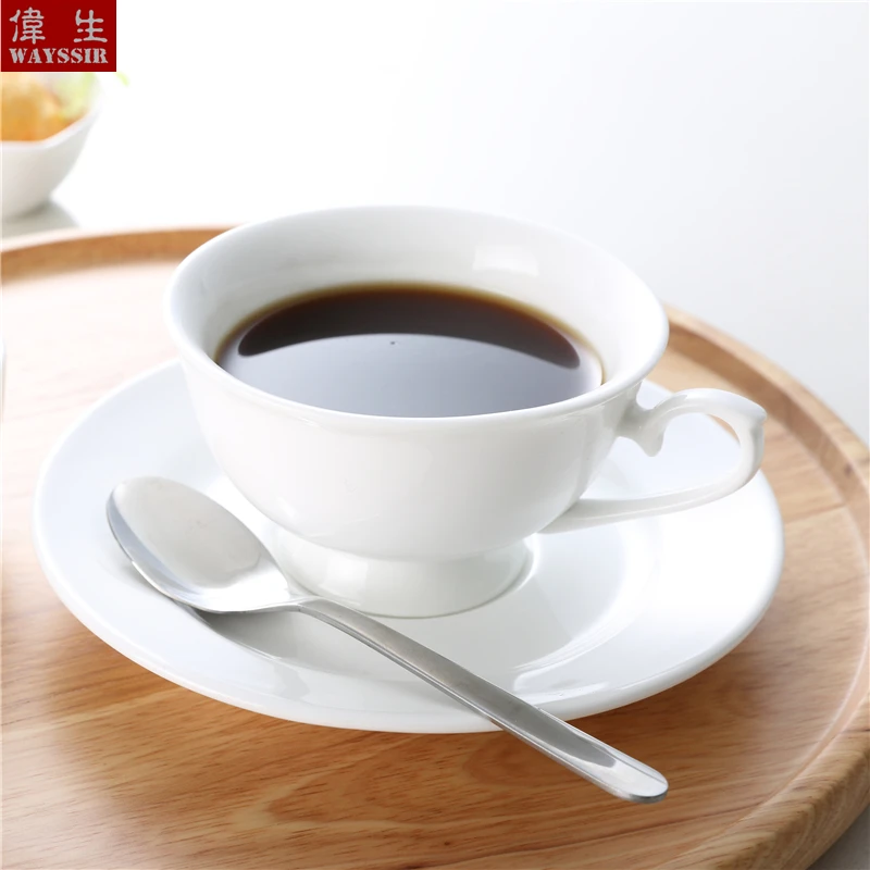 

American High Quality Super White Porcelain Coffee Cup and Saucer Hotel Restaurant Household Tea Water Ceramics High Leg Design