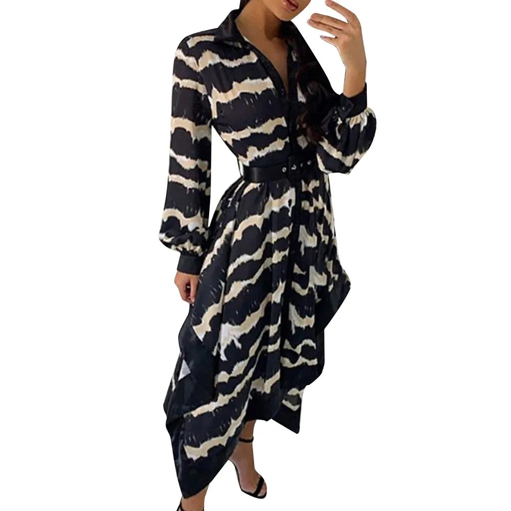 Женское платье с волнистым принтом Осень-зима 2019 элегантное модное женское