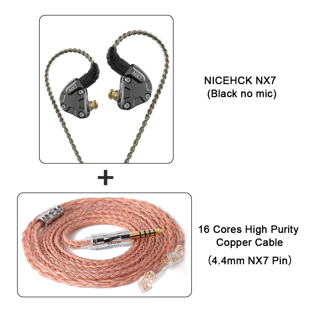 Black NoMic 4.4Cable NICEHCK NX7 наушники в ухо 4BA+ двойной карбоновый нанотрубка динамический+ пьезоэлектрическая керамика Гибридный 7 Драйвер единиц HIFI IEM металлическая гарнитура - Цвет: Black NoMic 4.4Cable