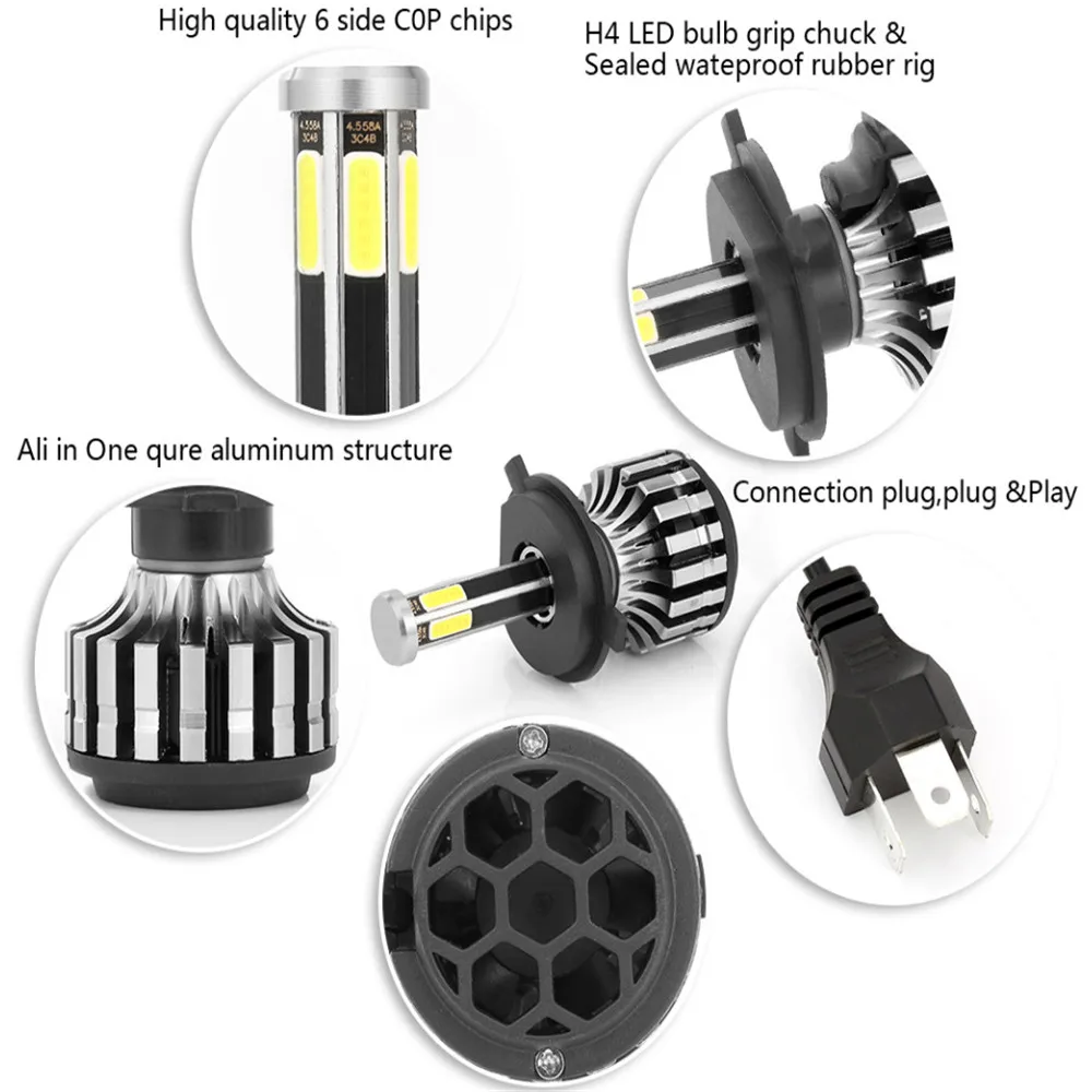 60 Вт 12000LM 6-боковые H7 светодиодный H4 H11 COB Противотуманные фары 9005/HB3 9006/HB4 9012 9004 9007 H13 H1 H3 880/H27 6000K 8000K 3000K светодиодные фары
