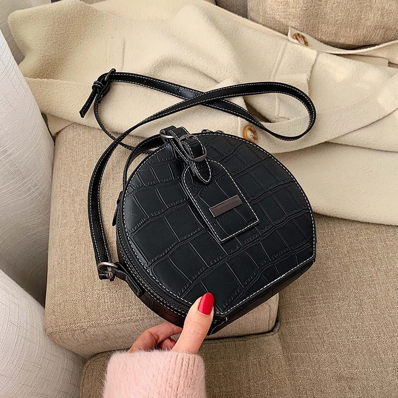 

Fashion Small Round Bag 2020 Winter New Cross-body Bag Stone Pattern Small Handbag Shoulder Zipper Handbag Mobile Phone Bag