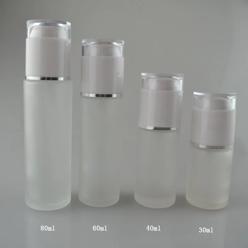 100 мл матовая стеклянная бутылка с белым прессовым насосом и колпачком для