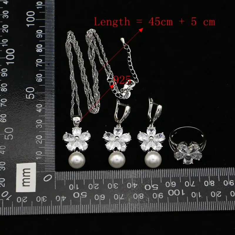 Белый Циркон с жемчужными бусинами Ювелирные наборы для женщин Свадебные серьги