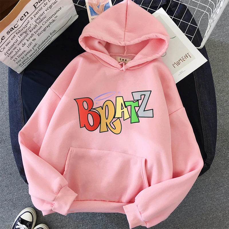 

2020 hot sale rainbow bratz letter print sweatshirt women cartoon hip hop oversized hooded jackets women long sleeve tracksuit