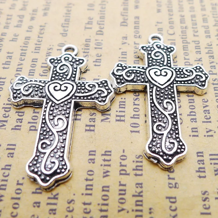 10 шт./лот 22x33 мм Подвески в виде креста с узором Античные Серебряные Подвески для изготовления ювелирных изделий своими руками
