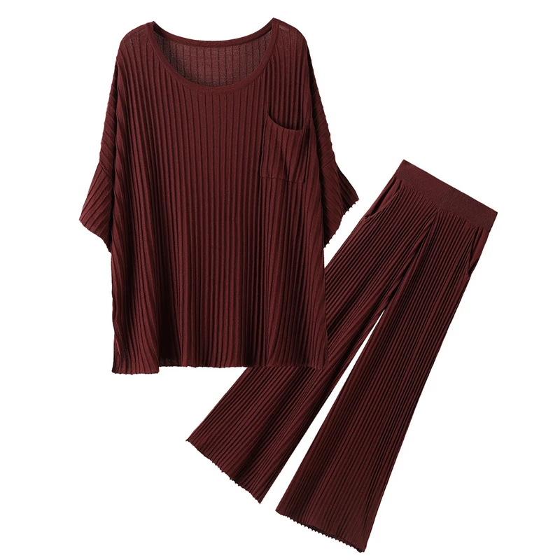 2019 Модный женский комплект из 2 предметов свитер с коротким рукавом + широкие