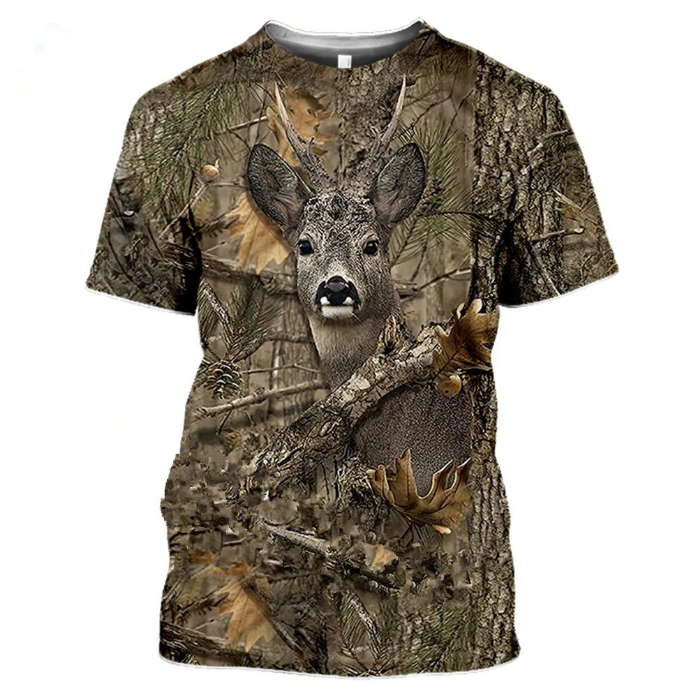 

en's Women's Hunting Animal Camouflage T-shirt Wild Deer 3D T-shirt Summer Casual T-shirt Fashion Street Pullover Short Sleeve