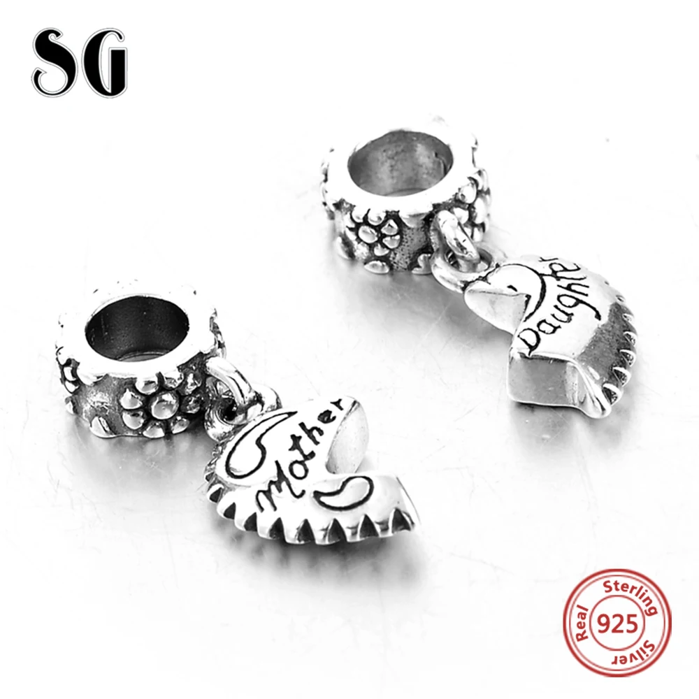 MANBU Sterling Silver Daughter Mother Love Heart Pendant Bead Fit Authentic Pandora Charms Bracelet 925 Original Berloque | Украшения и