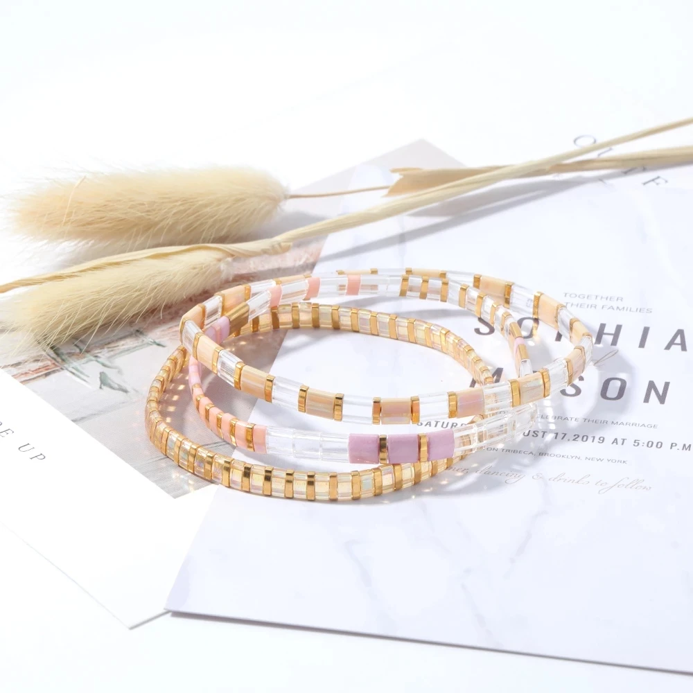

Комплект браслетов YUOKIAA с бусинами для женщин, японский браслет Миюки с кристаллами в стиле бохо ручной работы, браслеты для женщин, эластич...