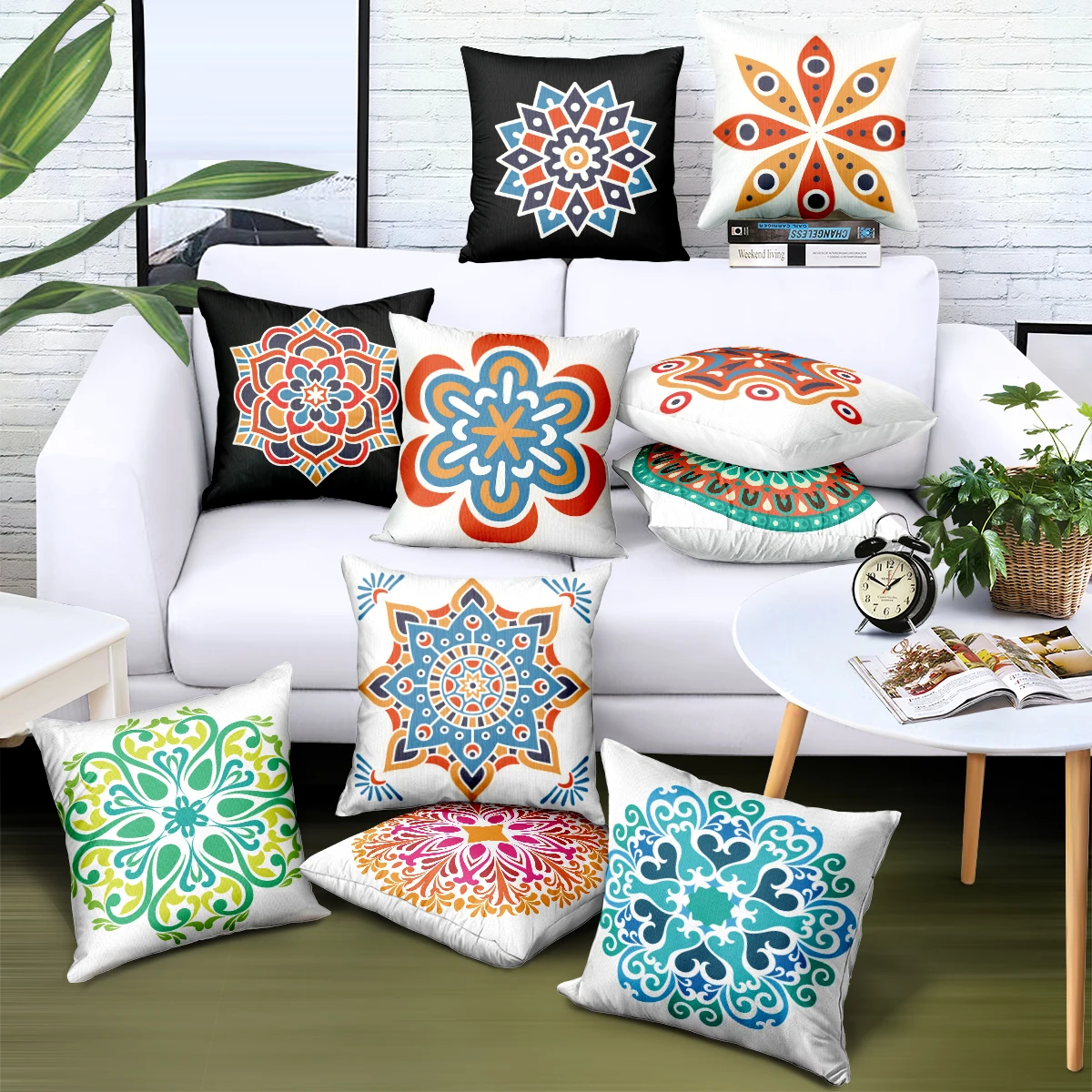 Квадратные наволочки с геометрическим принтом в стиле Марокко на талии для