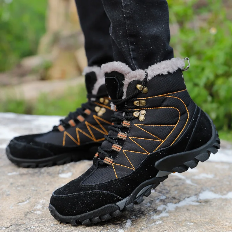 Зимние теплые мужские ботинки для пеших прогулок дышащие походные Нескользящие