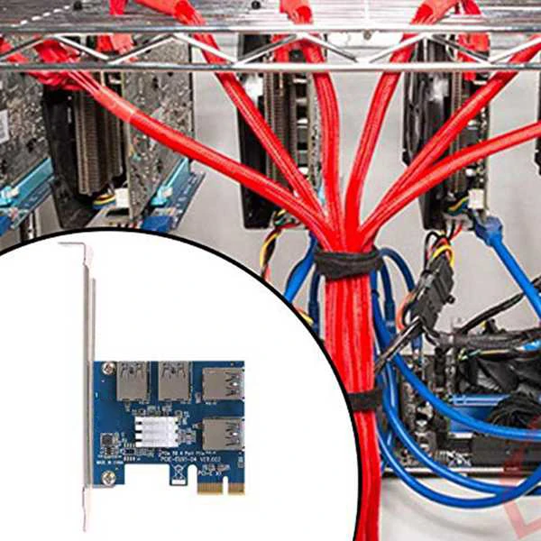 

PCI-E Adapter Card PCI-E Slot One for Four USB3.0 PCI-E 1X to PCI-E 16X Graphics Card Expansion Card for BTC Mining