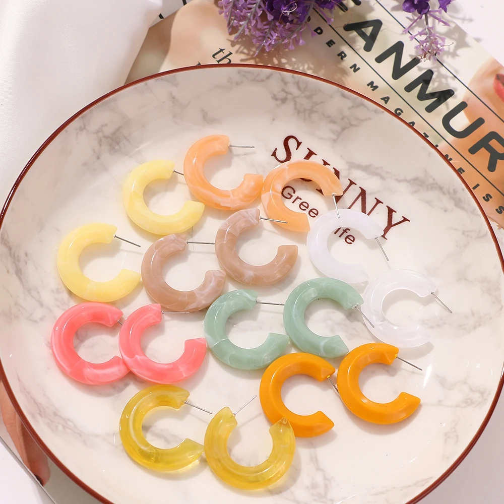 

VKME Fashion Bohemia Acrylic Resin Hoop Earrings For Women Colorful Minimalist Women's Earings 2021 Trend Jewelry Party Gift