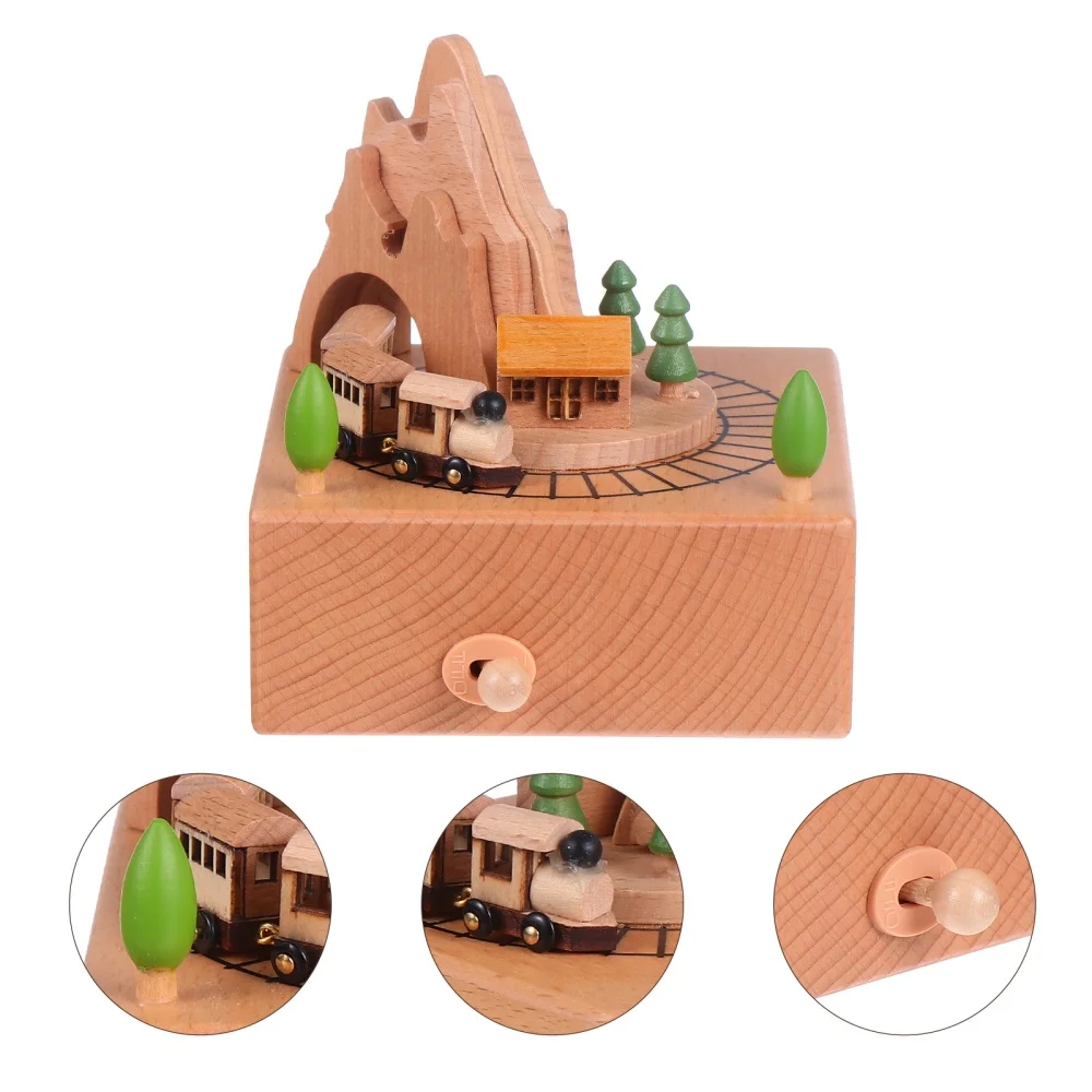 

1pc Rotating Box Roller Coaster Design Desktop Ornament Wooden Melody Box