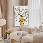 Настенный постер в скандинавском стиле, Картина на холсте с изображением прекрасной улыбки, цветов, абстрактная улыбающаяся ваза, домашний декор для гостиной