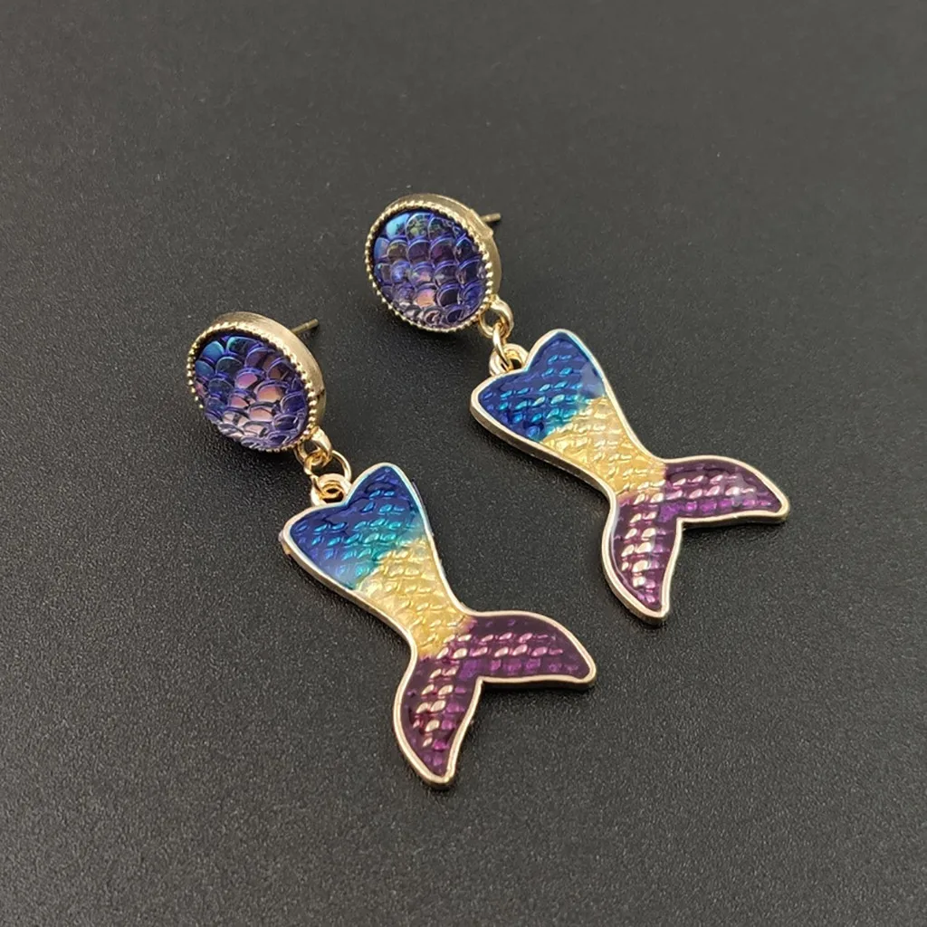 Женские серьги с рыбьим хвостом контрастные цвета модные женские висячие