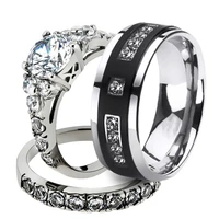 men womens fashion couple wedding rings set for valentines day gift jewelry white zircon rings for women