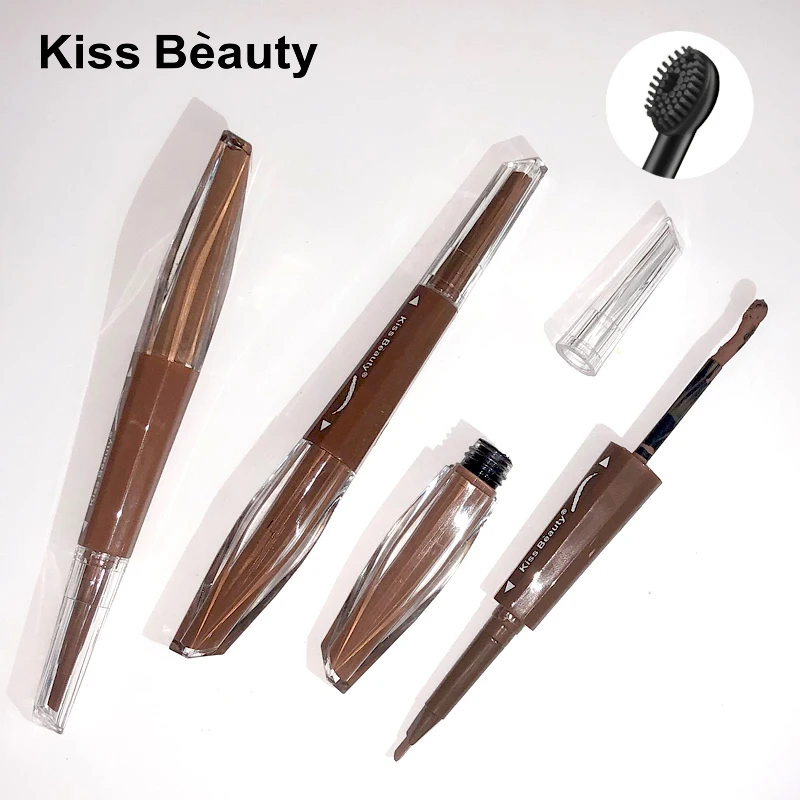Карандаш для бровей Kiss beauty 2 в 1 с зубной щеткой долговечный водонепроницаемый