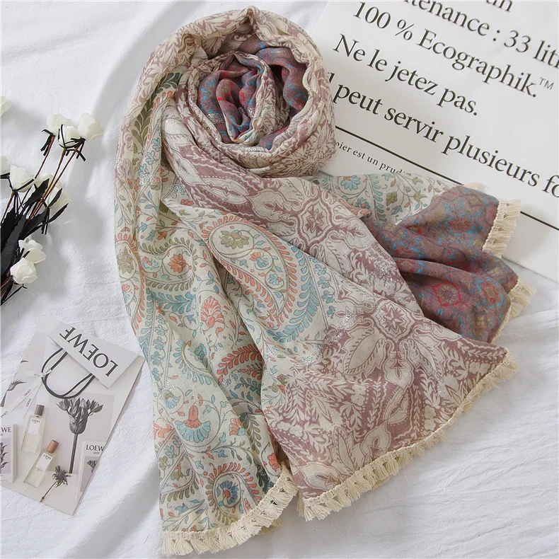 Women Summer Sunscreen Shawl Taro Purple Flower Vine Hot Silver Lace Edging Voile hijab scarf | Аксессуары для одежды