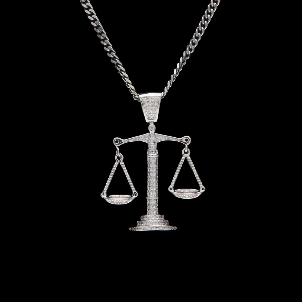 

Euro-Hip-Hop Popular Logo High Quality Two-Color Electroplated Micro-Zircon Copper Pendant And Balance Necklace Libra Hip-Hop Je