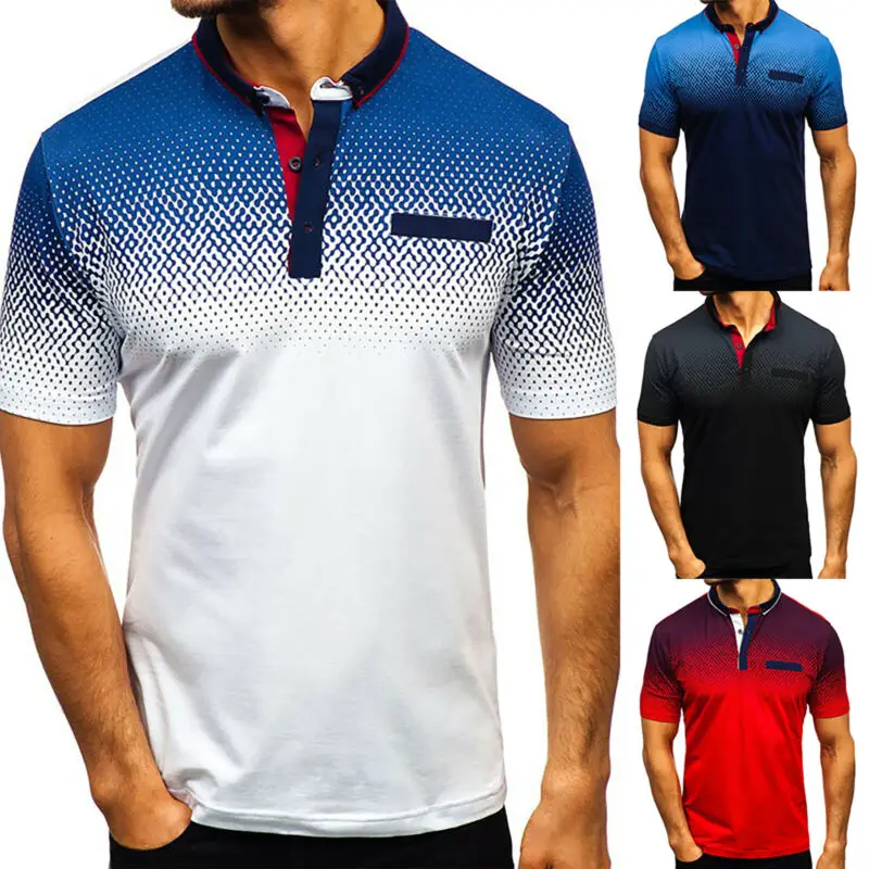 

Mens Gradient Shirts Short Sleeve Casual T-Shirt Summer Tee Sport Tops