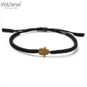 MolySense Handmade Eternal Eye of Fatima Bracelets Simple Knot Black Rope Bracelet Braided Rope Jewelry For Men Women Couple