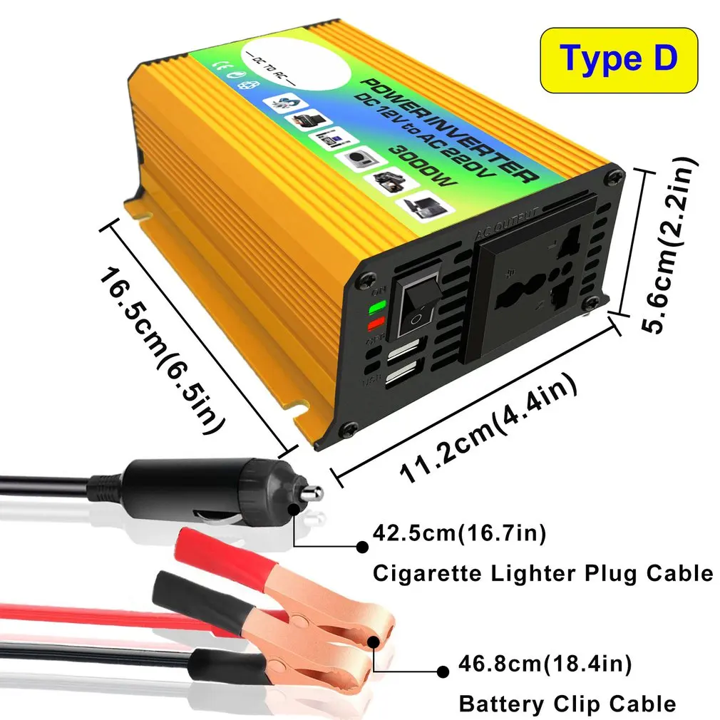 

3000W 12V To 220V/110V Car Power Inverter Converter Charger Adapter Dual USB Voltage Transformer Modified Sine Wave