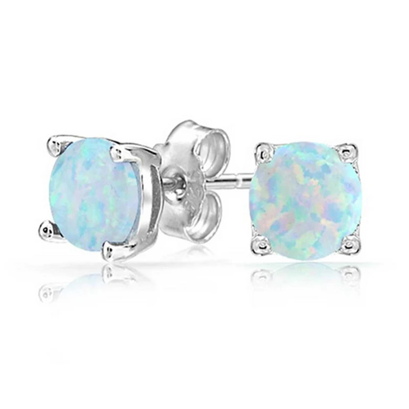 

White Fire Opal Silver Plated Ear Stud Earrings for Women OE3