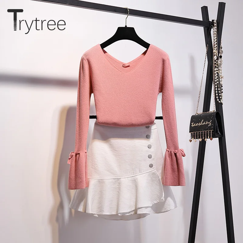 Trytree осень зима из двух частей комплект Повседневное с v образным вырезом и