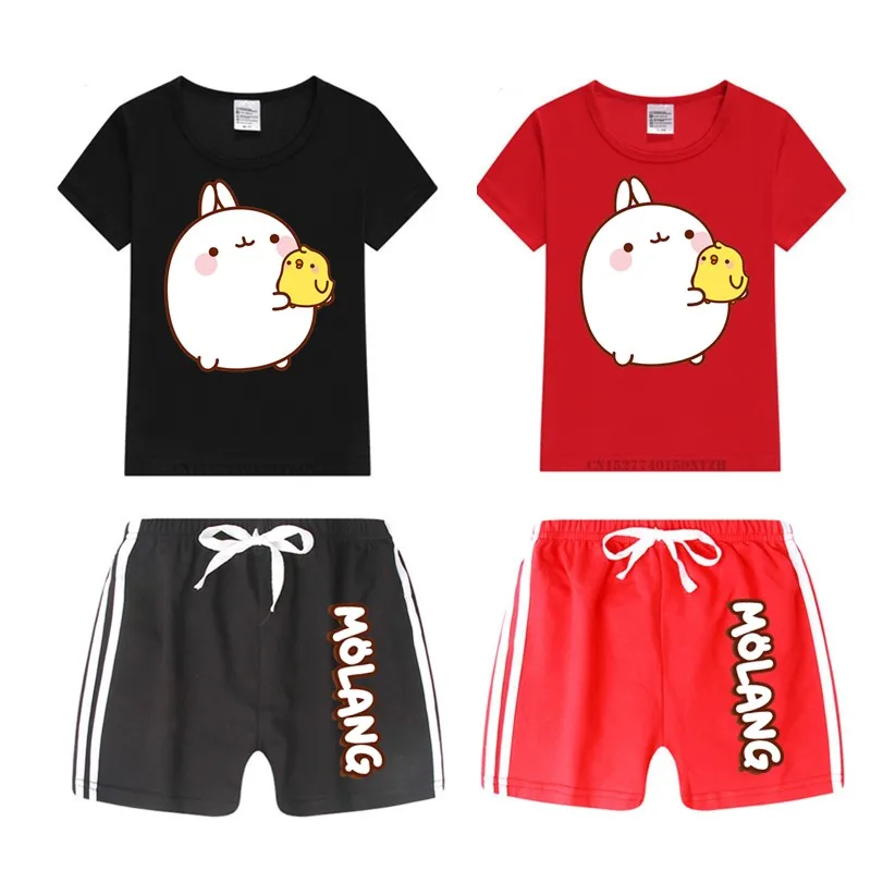 Футболка и шорты для мальчиков девочек с милым кроликом Molang Piupiu Детский комплект