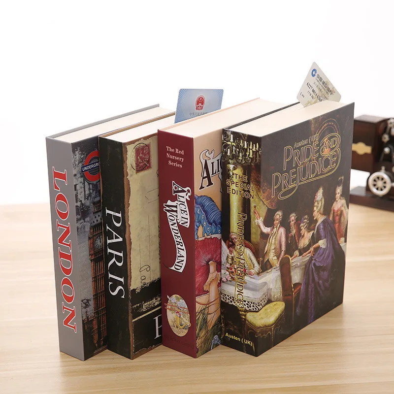 

Fake Book Safes Key Lock Hidden Secret Storage Box Steel Classic Book Style Password Lock Safety Box Piggy Bank Kid Gift