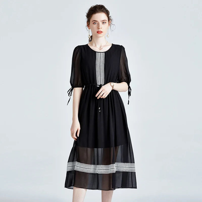 Женское кружевное платье средней длины черное элегантное белое шифоновое из