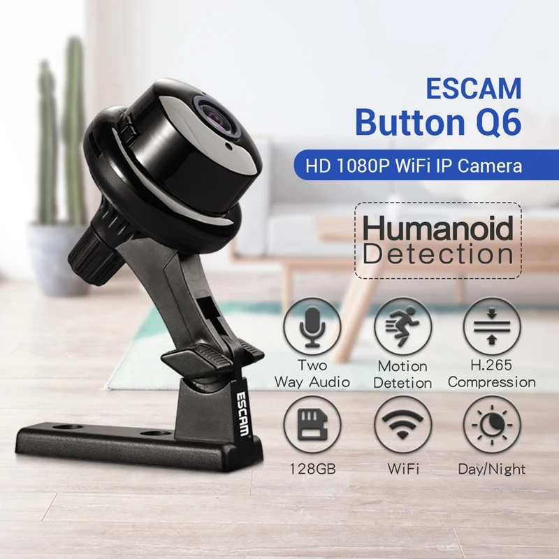 

Escam Q6 Camera, H.265 1080P Mini Wifi Ip , Support Two-Way Voice Tf