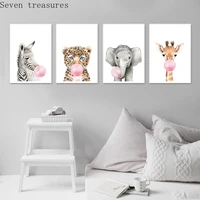 pink bubble elephant giraffe child poster animal wall art canvas nursery prints painting nordic kid baby room picturedecoration