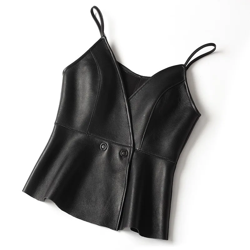 2020 Модный черный красный однотонный жилет из натуральной овечьей кожи без