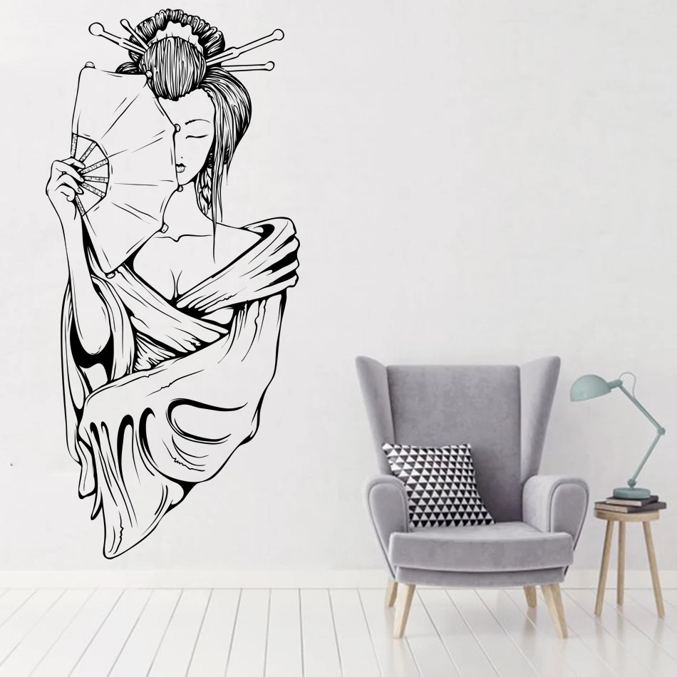 Наклейка на стену для салона красоты девушка гейши Виниловая наклейка Постер