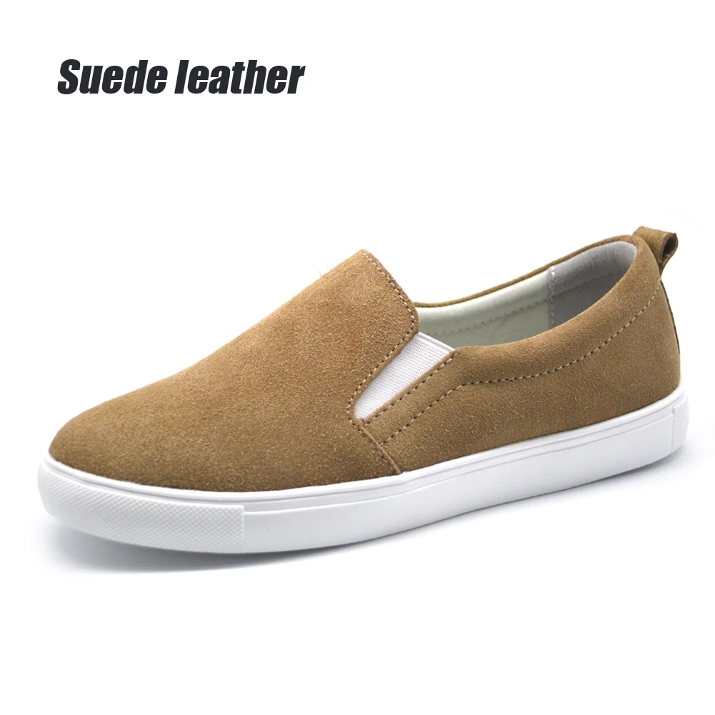 505 Apricot suede STQ/ г. женские весенние туфли на плоской подошве кожаные лоферы, балетки белые кроссовки Женская обувь без шнуровки черный теннисные туфли для женщин 505 - Цвет: 505 Apricot suede
